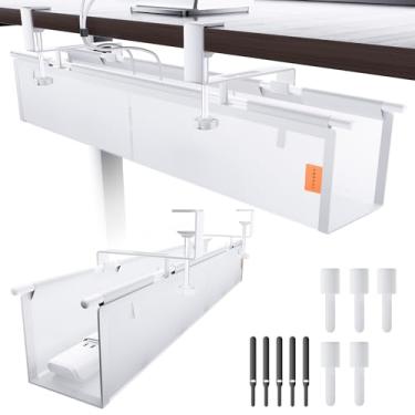 Imagem de Bandeja de gerenciamento de cabos embaixo da mesa sem furadeira, abraçadeiras incluídas, material de lona ecológico, design de malha para dissipação de calor, organizador/armazenamento de cabos para
