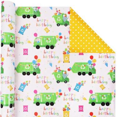 Imagem de Papel de embrulho LaRibbons Caminhão de lixo reversível de 47 pés quad