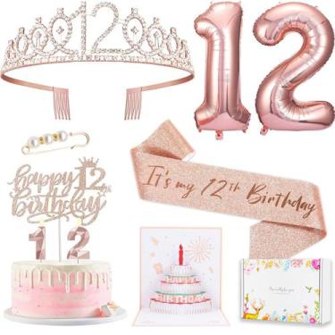 Imagem de Decorações de aniversário Awfrky 12º aniversário para meninas em ouro 