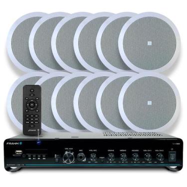 Imagem de Kit Som Ambiente Embutir Teto Jbl 12 Arandelas Retangular + Receiver S