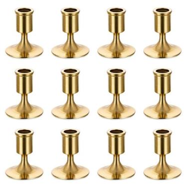Imagem de Castiçais Candlestick Taper Sziqiqi Gold Metal, pacote com 12