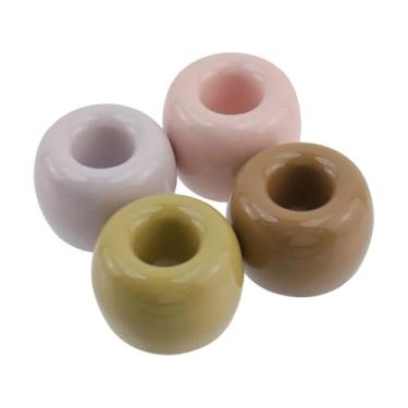 Imagem de Tighall Conjunto de 4 cores elegantes mini suporte de escova de dentes de cerâmica para bancadas de banheiro, anel de cerâmica de tamanho perfeito, acessórios de penteadeira