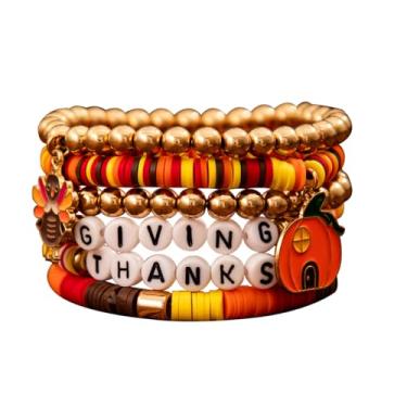 Imagem de Luolinice Pulseiras femininas de Ação de Graças com contas empilháveis de outono lindas pulseiras de peru abóbora folha de bordo joia de ação de graças, Large, Zinco, Sem Pedra Preciosa