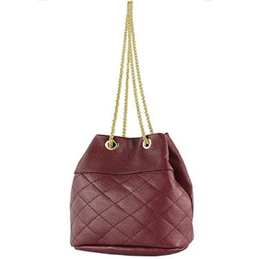Imagem de modamoda de T245/T246 Bolsa feminina de couro italiano, fecho de corrente dourada, 20 x 14 cm, Vermelho vinho/couro, Small