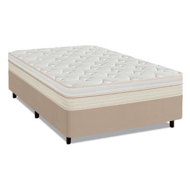 Imagem de Cama Box Casal Molas Ensacadas Memphis 138x188x70cm Branco / Bege