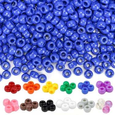 Imagem de Dowsabel Miçangas de pônei azuis a granel 1000 peças 6 x 9 mm, contas de cabelo Kandi de orifício grande para pulseiras de tranças, pulseiras de amizade faça você mesmo, colares para fazer joias