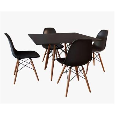 Imagem de Conjunto de Mesa de Jantar Eames Eiffel Quadrada 90cm Tampo de Madeira Preto com 4 Cadeiras Pretas