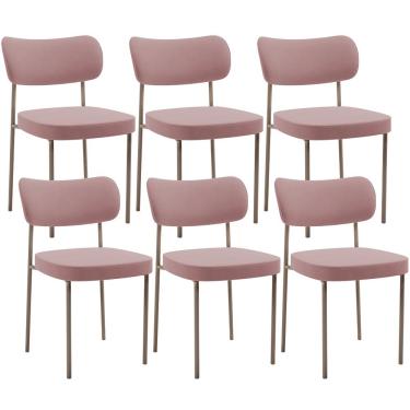 Imagem de Kit 06 Cadeiras Estofadas Para Sala De Jantar Melina Base Arena L02 Suede Rosê - Lyam Decor