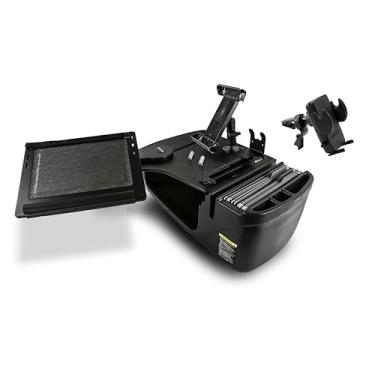 Imagem de AutoExec AE-RDFS-PS-TAB-VC-BT Reach Desk banco frontal para carro e estação de trabalho portátil com suporte para impressora, suporte para tablet e clipe de ventilação do telefone, preto