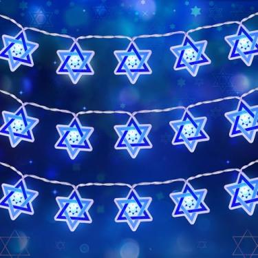 Imagem de Tifeson Decoração de luzes de Hanukkah, 20 metros, 20 LEDs, Chanucá, Estrela de Davi, cordão de luz com temporizador operado por bateria para Hanukkah Jewish Indoor Party Home Decor