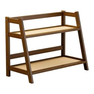 Imagem de Baoblaze Suporte de barra de 2 camadas com suporte de dupla camada, acessórios multiuso para canecas de café, de temperos para mesa, escritório e quarto, Brown L