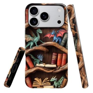 Imagem de heindiy Compatível com iPhone 17 Pro, capa brilhante, proteção total, à prova de choque, anti-arranhões, capa de TPU, capas para homem, mulher, estante de dragão fantasioso