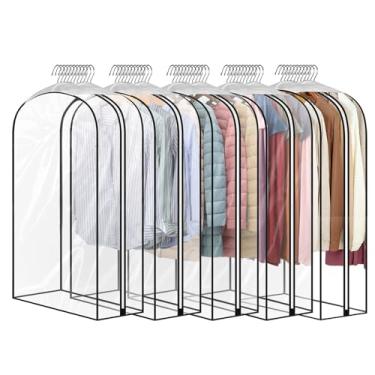 Imagem de JUMBO FILTER Pacote Com 5 Sacos Para Roupas De 40" Totalmente Transparentes Para Armazenamento De Roupas Penduradas, Capa Para Cabideiro De Roupas De Grande Capacidade Com Fole De 10", Grande Saco P