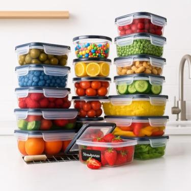 Imagem de Kit 16 Potes Herméticos Empilháveis Tampa com Trava Organizador de Cozinha para Alimentos