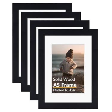 Imagem de Porta-retratos KINLINK A5 de madeira maciça preta com acrílico 4x6, pa