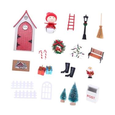 Imagem de YIJU Conjunto de mini enfeites de porta de fadas e elfos de Natal, escala 1/12, fácil montagem, caixas de presente, guirlanda, decorações de Natal para, Vermelho