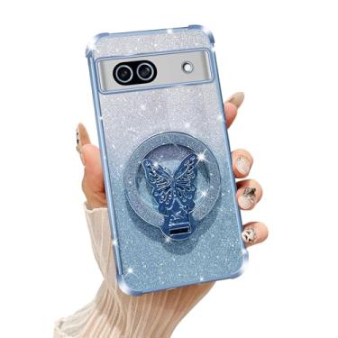 Imagem de Tesazxcn Capa para Google Pixel 8A com suporte [compatível com Mag Safe], para celular Google Pixel 8A com alça de pulso, capa protetora à prova de choque, suporte brilhante para mulheres e meninas