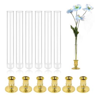 Imagem de Pacote com 6 vasos de vidro com botão de 20 cm, vaso de botão cônico, para flores, ajustável, projetado especialmente para castiçal cônico. Crie arranjos florais para paisagens de mesa, centros de