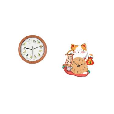 Imagem de Fenteer Relógio de Parede com Pássaro E Gato Cantando para Decoração de Cozinha E Casa, Relógio Decorativo Silencioso E Anti-taque para Crianças, Quarto
