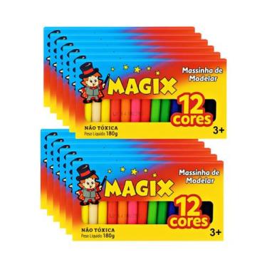 Imagem de Kit 12 caixas de massinha de modelar Magix 180g com 12 cores cada