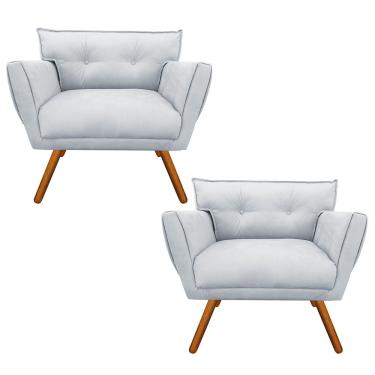 Imagem de Kit 2 Poltronas Anitta Suede Cinza Pés Palito Castanho - D'Rossi