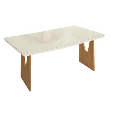Imagem de Mesa de Sala Jantar Mila Premium Madeira Maciça c/ Tampo Madeirado c/ Vidro 200x100cm Carvalho/Off White - Kappesberg