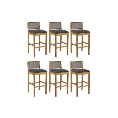 Imagem de Banqueta Sala de Jantar Sara 1BMM005CA Premium Madeira Maciça Kit 6 Un Carvalho/Boucle Chumbo/Tela Chumbo - Kappesberg