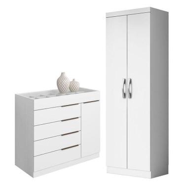 Imagem de Cômoda Sapateira Sevilha 2004147 E Armário Multiuso New 2000192 Branco - Aramóveis