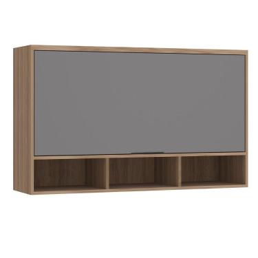 Imagem de Armário Aéreo De Cozinha 120cm 1 Porta Basculante Com Nichos Aspen Luciane Móveis Vanilla Com Cinza Puro