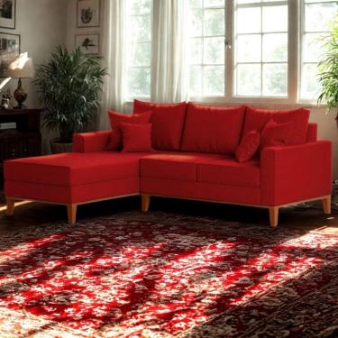 Imagem de Sofá 3 Lugares Beny Com Chaise Esquerdo Suede Vermelho