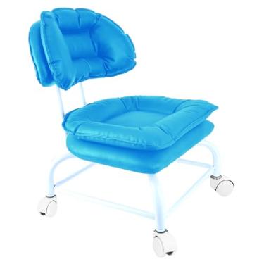 Imagem de IMMER LIEBEN Banco de rodinhas assento largo com encosto cadeira de rodinhas com rodas para escritório em casa garagem loja assento de rolo impermeável suporte de aço durável azul celeste