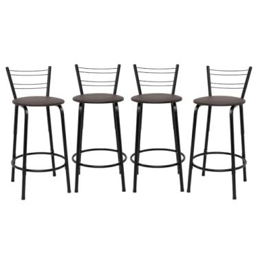 Imagem de Kit 4 Banquetas Para Cozinha Flórida Estrutura Preta 60cm Área de Lazer Piscina Balcão Bancada Bistro Bar (Assento Marrom Escuro)