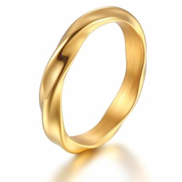 Imagem de FATACI Anel Mobius de Aço Inoxidável de Titânio para Homens e Mulheres, Design Minimalista Empilhável Prata/Ouro Unissex Alianças de Casamento de 3 mm para Casais Tamanho 7-9, Sem pedra preciosa