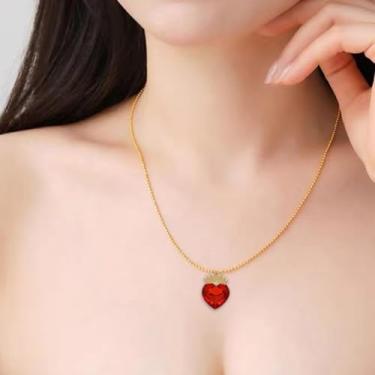 Imagem de Colar de coração vermelho com pingente de coroa e pingente de rainha de copas, fantasia feminina, colar gótico para festa e presente