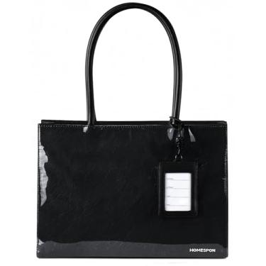 Imagem de HOMESPON Bolsa de PVC feminina de papel kraft, bolsa de trabalho de TPU, bolsa Hobo de ombro com alça superior e zíper para fim de semana, Preto, One Size