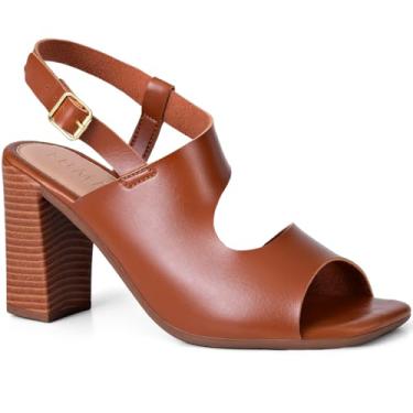 Imagem de Sandália Feminina Lumiss Salto Alto Bloco Fivela Bico Quadrado Confortável caramelo40