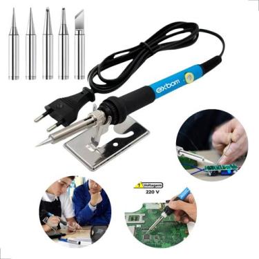 Imagem de Ferro de Solda Ajustável 15-60W 220V Exbom com 5 Ponteiras Profissiona