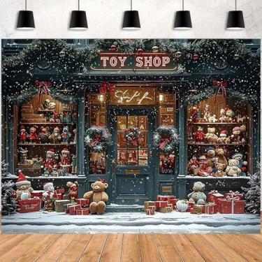 Imagem de Fundo de fotografia de Natal, loja de brinquedos do Papai Noel, fundo para fotos de festas de fim de ano, grinalda de árvore de Natal, decoração de festa de fim de ano (1,5 x 0,9 m)