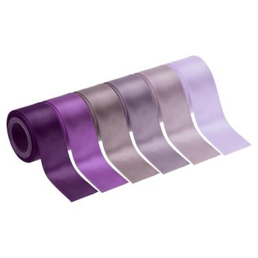 Imagem de PATIKIL 2,5 cm x 30 metros fita de cetim sólida, 6 peças de rolo de fita de tecido de poliéster face única para embrulho de presente, casamento, aniversário, buquê de cabelo, decoração DIY, tom roxo