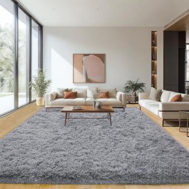 Imagem de Tapetes de área 20 x 25 cm para sala de estar, quarto, ultramacio, fofo, cinza, grande, tapete para quarto, tapete de pelúcia antiderrapante felpudo para berçário, meninos, meninas, quarto de crianças