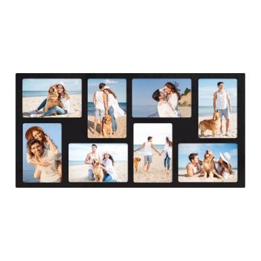 Imagem de YESKAY Colagem de porta-retratos 10 x 15 cm para decoração de parede, várias molduras de colagem de fotos com vidro temperado, 8 aberturas para molduras de 10 x 15 cm, preto rústico, 1 pacote (OD: 29