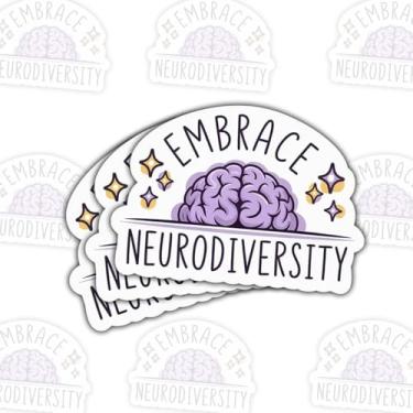 Imagem de Adesivo Embrace Neurodiversity de 3 peças – Decalque de vinil de conscientização positiva da saúde mental para laptops, garrafas de água, diários e cadernos – Adesivo de aceitação de autismo e TDAH