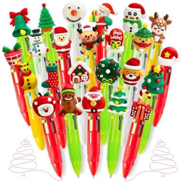Imagem de AWEELON 24 canetas de Natal, divertidas, minicanetas multicoloridas, 4 em 1, esferográficas, fofas, retráteis, para inverno, feriados, aniversários, prêmios, material de escrita, material de escrita