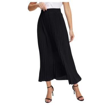 Imagem de SweatyRocks Saia longa plissada lisa casual feminina, Preto, GG