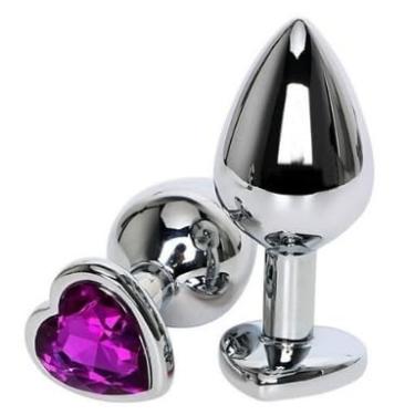 Imagem de Plug Anal de Aço Inoxidável com Pedra Coração Tamanho M – Luxo, Sensação Térmica e Estímulo Intenso (Roxo)