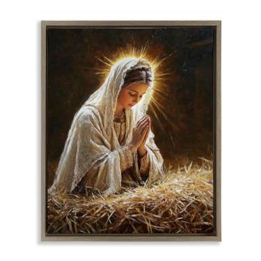 Imagem de Stupell Industries Arte de parede em tela flutuante emoldurada cinza de oração de Santa Maria, design por Petal Prints Design, 78 x 63 cm