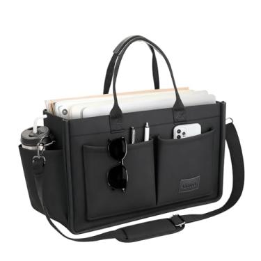 Imagem de Bolsa de lona para mulheres com bolsos, bolsa transversal de trabalho para laptop, bolsa de ombro para uso diário, Nova atualização Plus preta