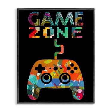 Imagem de Stupell Industries Arte giclée emoldurada cinza da zona de jogo retrô colada, design por Marcus Prime, 76 x 61 cm