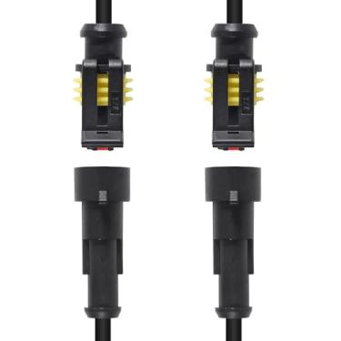 Imagem de 2 kits 1 conector de pino, conector elétrico à prova d'água para carro, plugue de 1 pino com fio 16 AWG marítimo para carro, caminhão, barco e outras conexões de fio