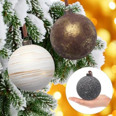 Imagem de SUNEZLGO 12 peças de enfeites de bola texturizados de Natal neutros grandes, 8 cm, decoração vintage de bolas de árvore de Natal com laço de veludo para pendurar, bola à prova de estilhaçamento feita